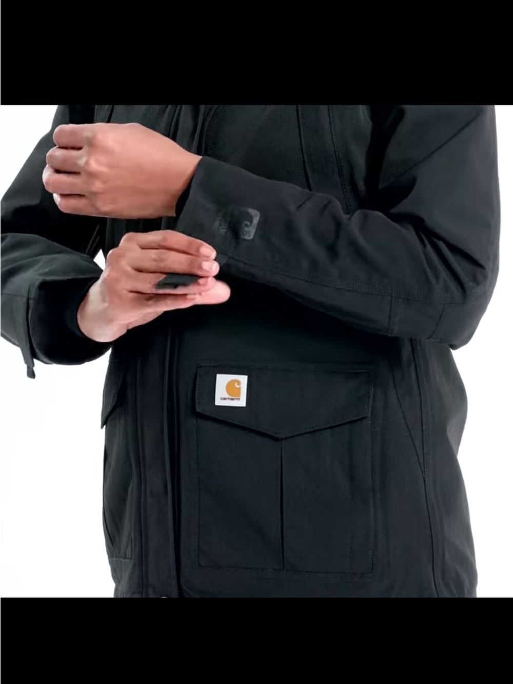Carhartt Black Hooded Work Jacket with Front Patch Pockets - Picture 6 of 9